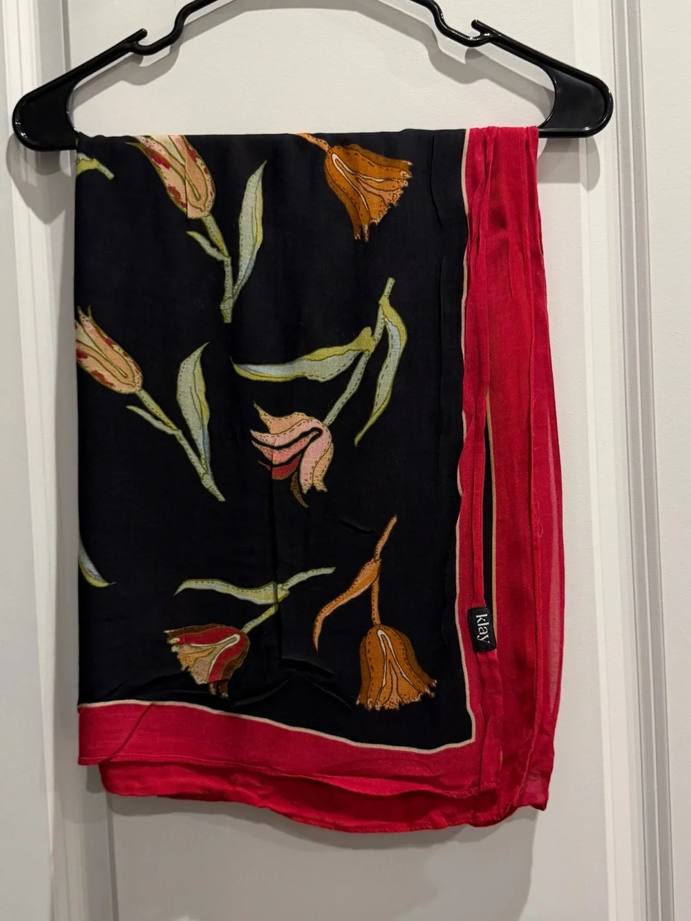 Klay Lale Black Modal Hijab – Tulip Floral Print Scarf